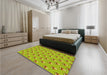 Patterned Dark Yellow Green Rug in a Bedroom, pat713yw