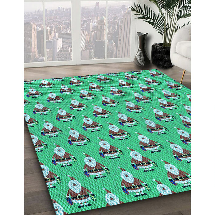 Patterned Medium Spring Green Rug in Family Room, pat714lblu