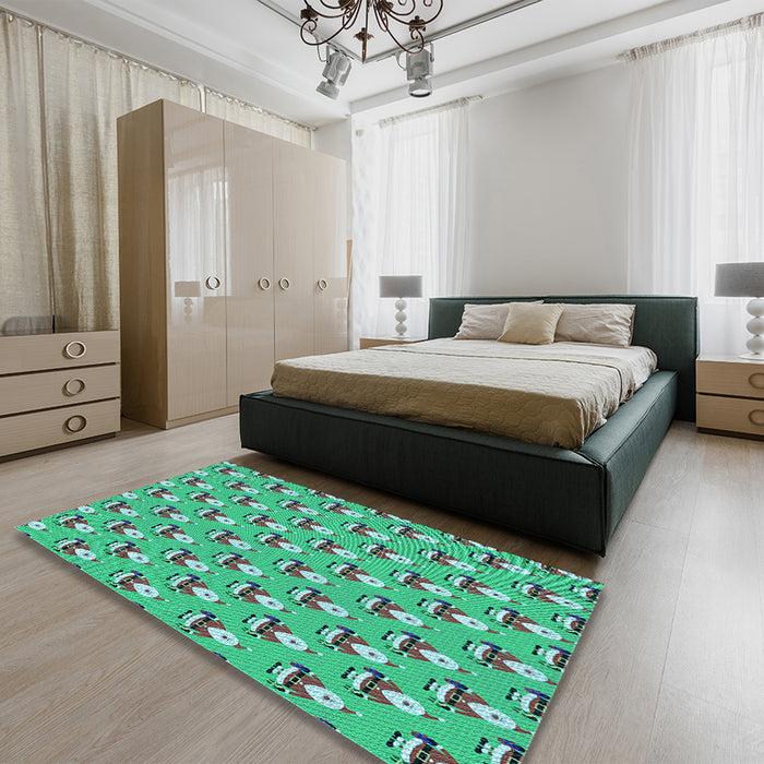 Patterned Medium Spring Green Rug in a Bedroom, pat714lblu