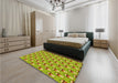 Patterned Dark Yellow Green Rug in a Bedroom, pat714yw