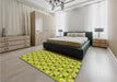 Patterned Dark Yellow Green Rug in a Bedroom, pat716yw