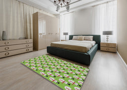 Patterned Green Novelty Rug in a Bedroom, pat716