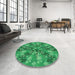 Round Patterned Lime Mint Green Rug in a Office, pat717grn