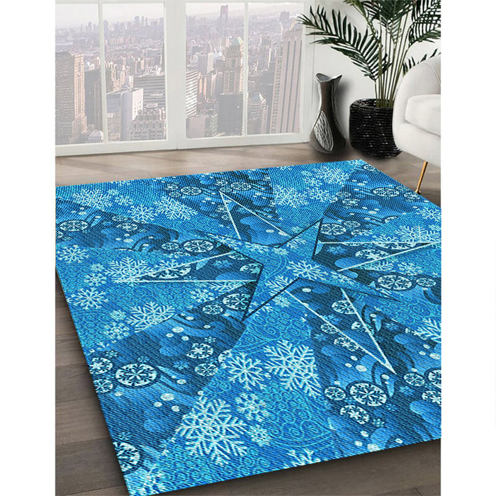 Machine Washable Transitional Blue Rug in a Family Room, wshpat717lblu