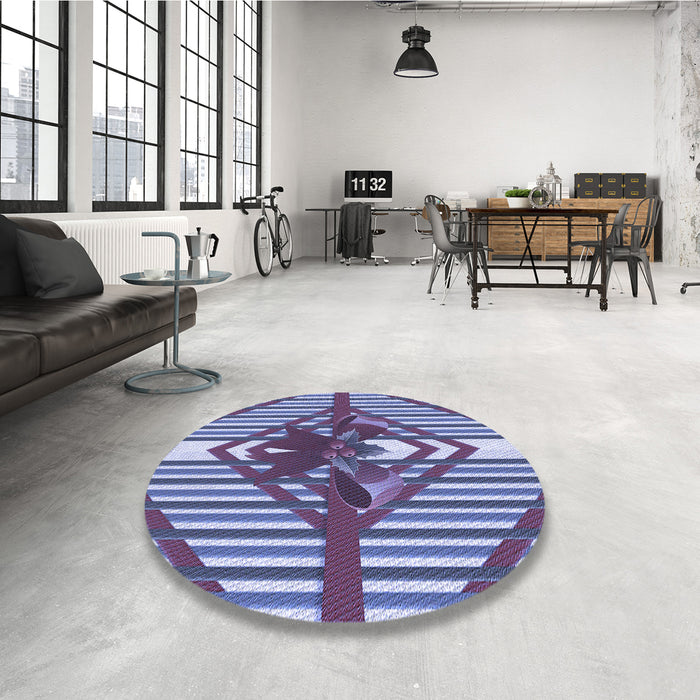 Round Patterned Denim Blue Rug in a Office, pat718blu