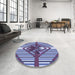 Round Patterned Denim Blue Rug in a Office, pat718blu