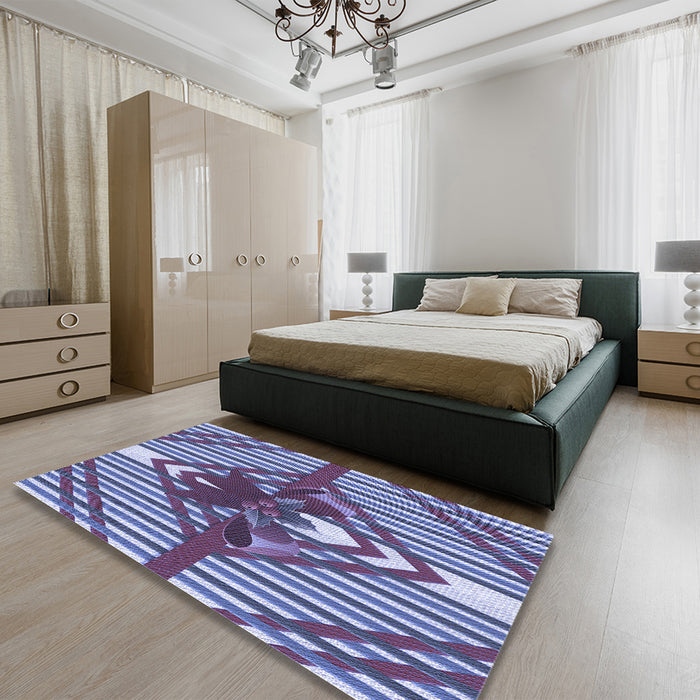 Patterned Denim Blue Rug in a Bedroom, pat718blu