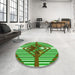 Round Patterned Green Rug in a Office, pat718grn
