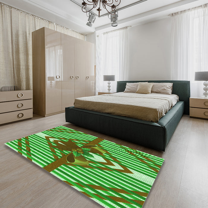 Patterned Green Rug in a Bedroom, pat718grn