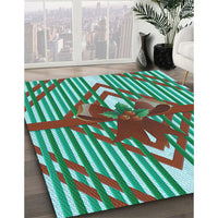 Patterned Turquoise Green Rug, pat718lblu