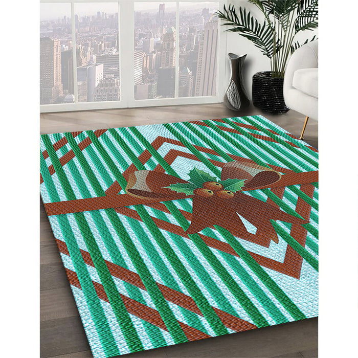 Patterned Turquoise Green Rug in Family Room, pat718lblu