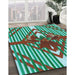 Patterned Turquoise Green Rug in Family Room, pat718lblu