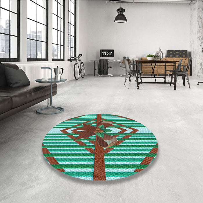 Round Patterned Turquoise Green Rug in a Office, pat718lblu
