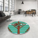 Round Patterned Turquoise Green Rug in a Office, pat718lblu