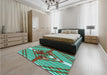 Patterned Turquoise Green Rug in a Bedroom, pat718lblu