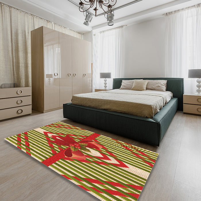 Patterned Mahogany Brown Rug in a Bedroom, pat718org