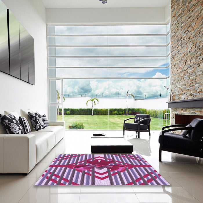 Square Patterned Burnt Pink Rug in a Living Room, pat718pur