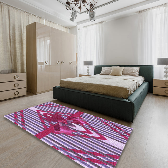 Patterned Burnt Pink Rug in a Bedroom, pat718pur