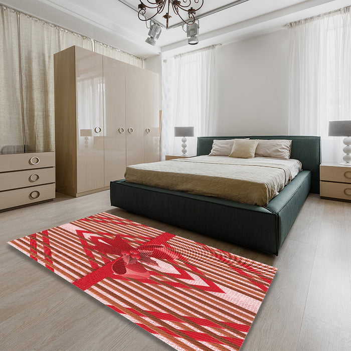 Round Machine Washable Transitional Red Rug in a Office, wshpat718rd
