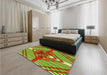 Patterned Yellow Green Rug in a Bedroom, pat718yw