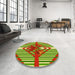 Round Patterned Yellow Green Rug in a Office, pat718yw