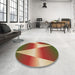 Round Patterned Tomato Red Rug in a Office, pat719brn