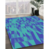 Patterned Bright Turquoise Blue Novelty Rug, pat71