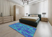 Machine Washable Transitional Bright Turquoise Blue Rug in a Bedroom, wshpat71