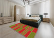 Patterned Dark Yellow Green Rug in a Bedroom, pat720org