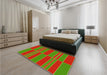 Patterned Neon Red Rug in a Bedroom, pat720yw
