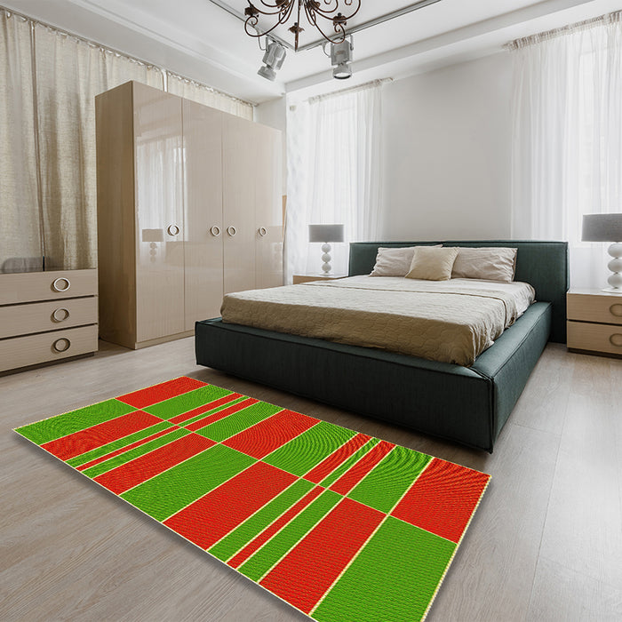 Patterned Neon Red Rug in a Bedroom, pat720yw