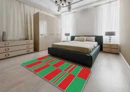 Patterned Red Novelty Rug in a Bedroom, pat720