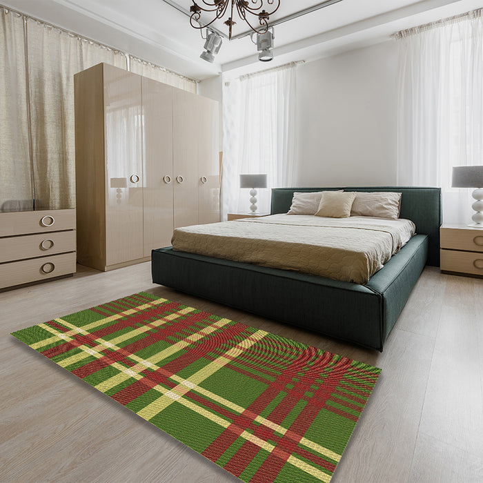 Patterned Tomato Red Rug in a Bedroom, pat721brn