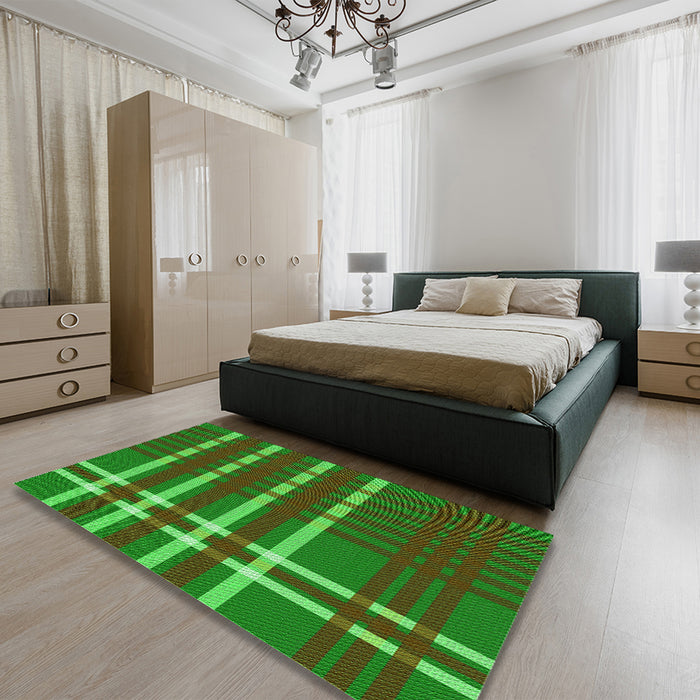 Patterned Army Green Rug in a Bedroom, pat721grn