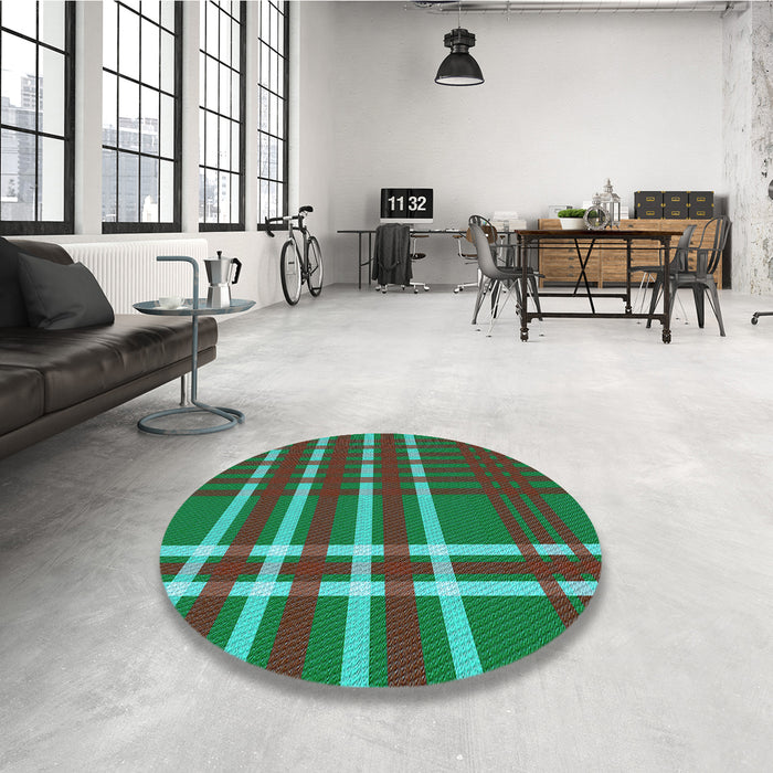 Round Patterned Jade Green Rug in a Office, pat721lblu