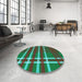 Round Patterned Jade Green Rug in a Office, pat721lblu