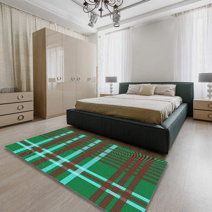 Patterned Jade Green Rug in a Bedroom, pat721lblu