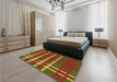 Patterned Dark Yellow Green Rug in a Bedroom, pat721org