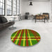 Round Patterned Tomato Red Rug in a Office, pat721yw
