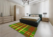 Patterned Tomato Red Rug in a Bedroom, pat721yw