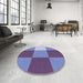 Round Patterned Sky Blue Rug in a Office, pat722blu