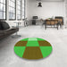 Round Patterned Neon Green Rug in a Office, pat722grn