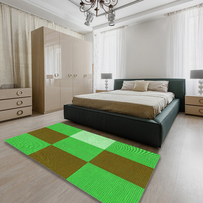 Patterned Neon Green Rug in a Bedroom, pat722grn
