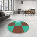 Round Patterned Dark Turquoise Green Rug in a Office, pat722lblu