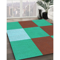 Patterned Dark Turquoise Green Rug, pat722lblu