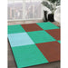 Patterned Dark Turquoise Green Rug in Family Room, pat722lblu