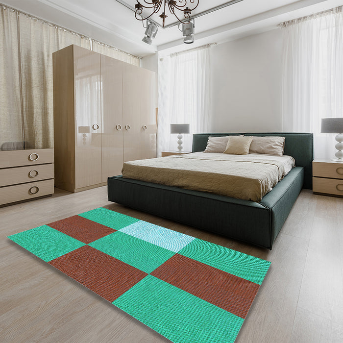 Patterned Dark Turquoise Green Rug in a Bedroom, pat722lblu