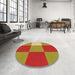 Round Patterned Red Rug in a Office, pat722org