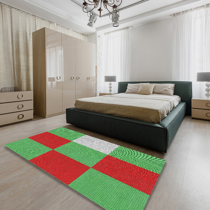 Patterned Green Novelty Rug in a Bedroom, pat722