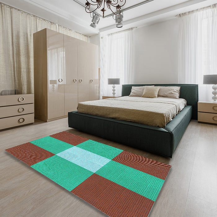 Patterned Sienna Brown Rug in a Bedroom, pat723lblu